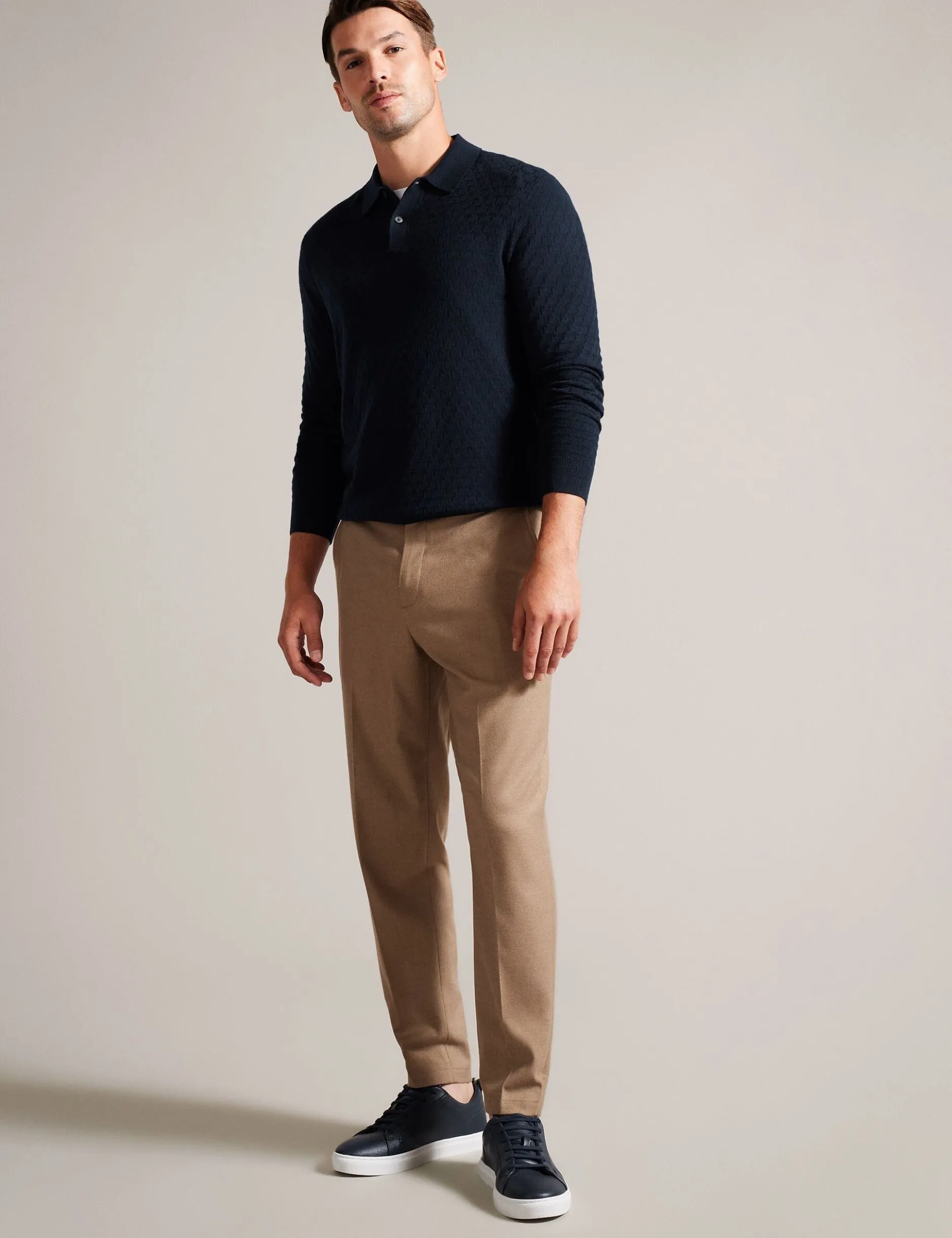 T Knit Long Sleeve Polo Top