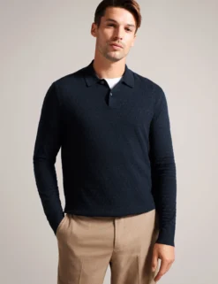 T Knit Long Sleeve Polo Top