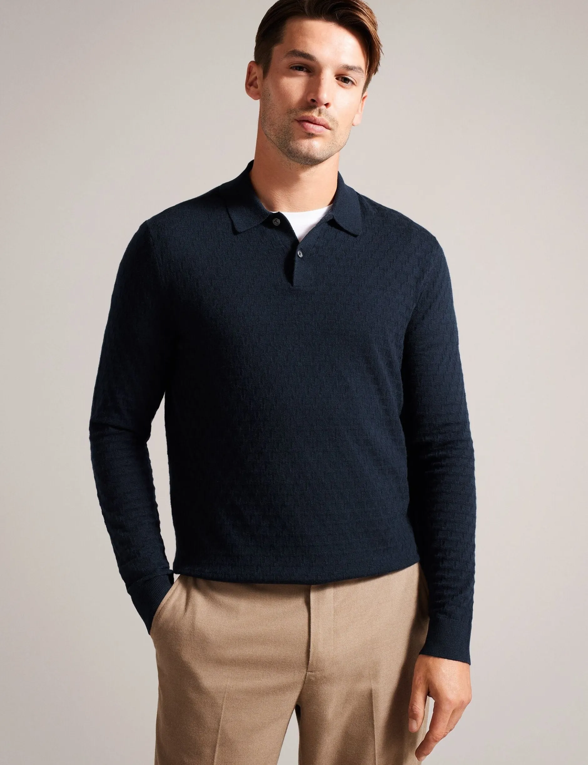 T Knit Long Sleeve Polo Top