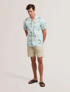 Tropical Print Linen Blend Relaxed Shirt