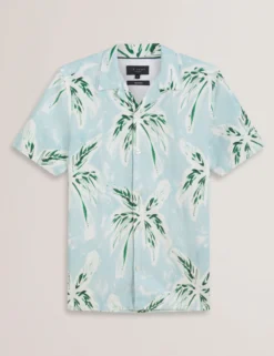 Tropical Print Linen Blend Relaxed Shirt