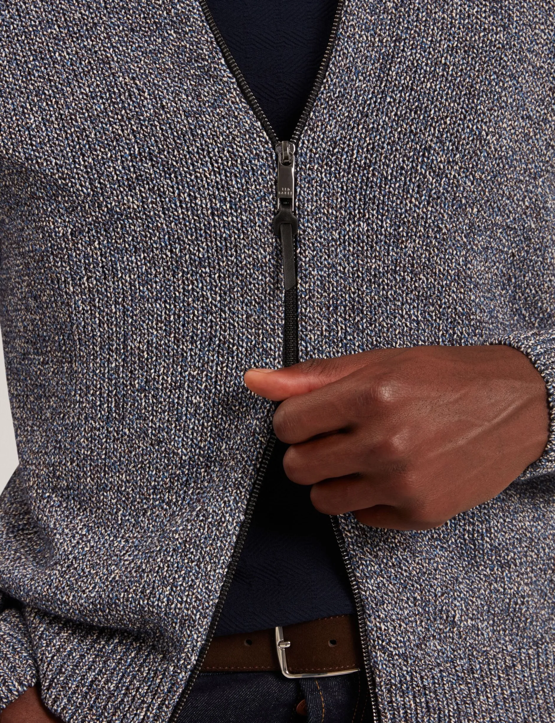 Twisted Yarn Knit Zip-Through Jumper