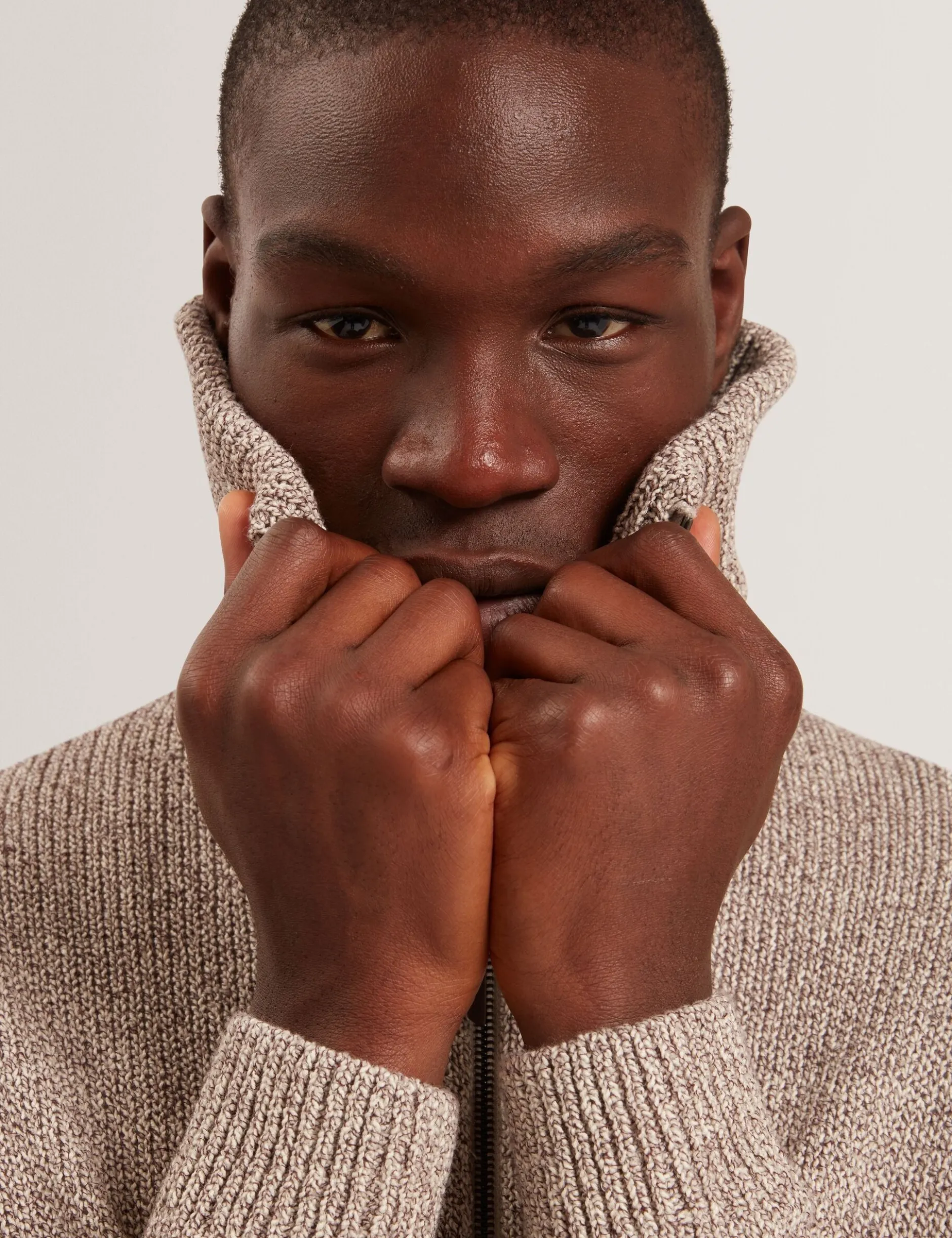 Twisted Yarn Knit Zip-Through Jumper