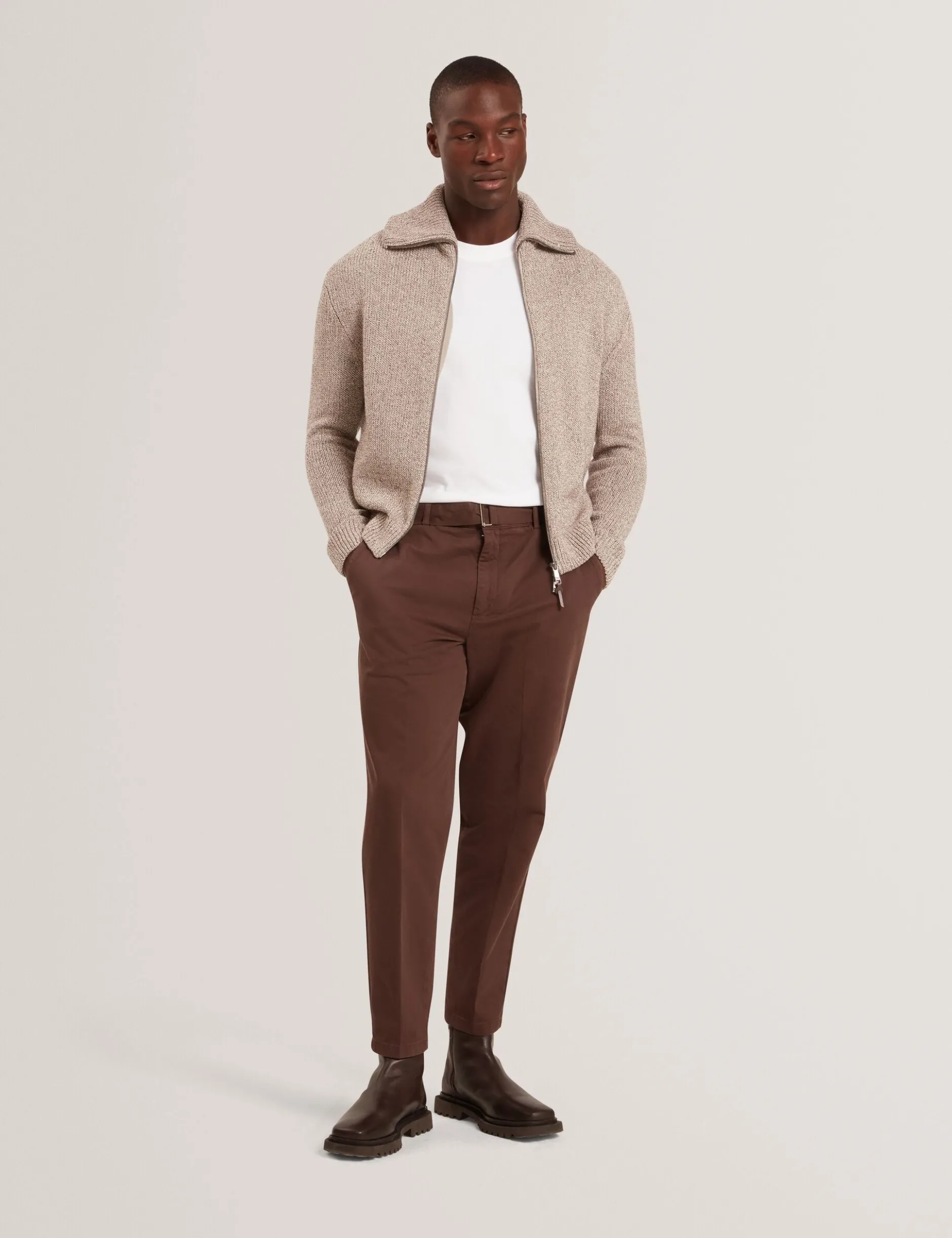 Twisted Yarn Knit Zip-Through Jumper