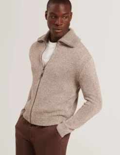 Twisted Yarn Knit Zip-Through Jumper