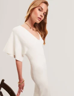 Wide Sleeve Knitted Bodycon Midi Dress