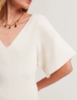 Wide Sleeve Knitted Bodycon Midi Dress