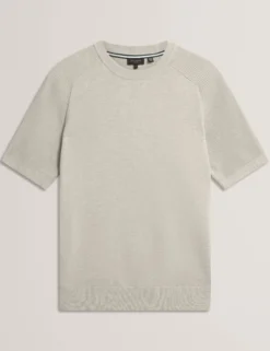 Wool Blend Ribbed Raglan Polo Shirt