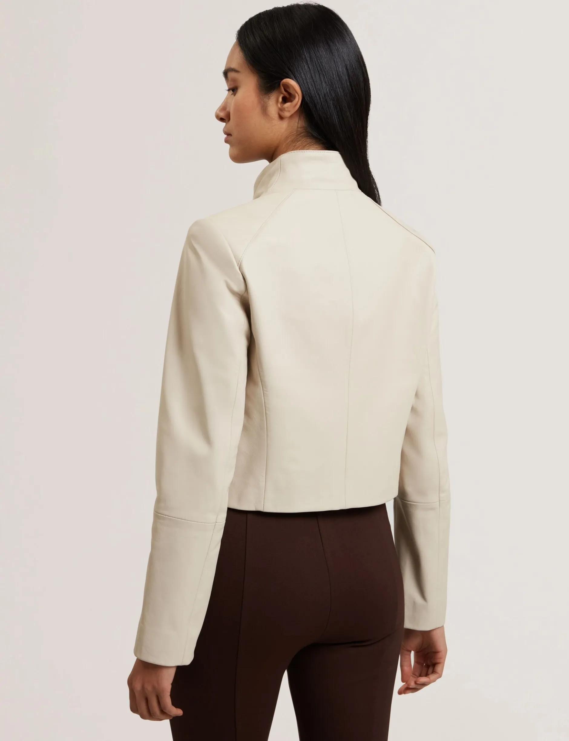 Wrap Front Cropped Leather Jacket