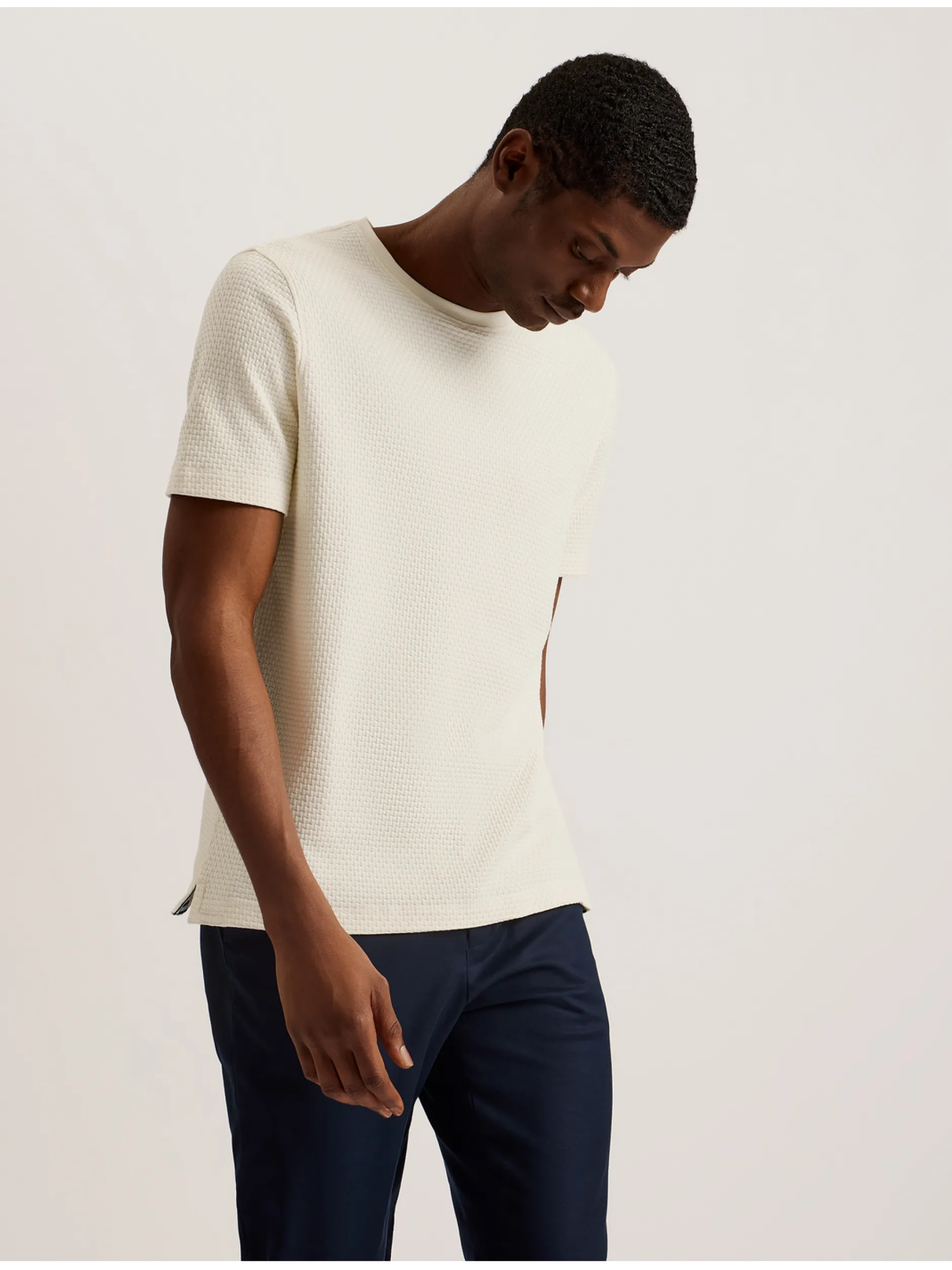 Zig Zag Texture Knitted Cotton T-Shirt